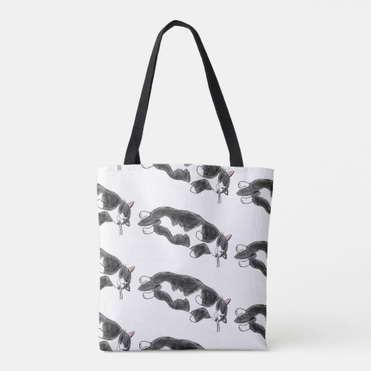 FooFooCat: Lazy Jumbo Tuxedo Cat Tote Bag (Achterkant)