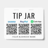 Fooienpotje Venmo PayPal CashApp QR-codes Fooien g Badge (Voorzijde)