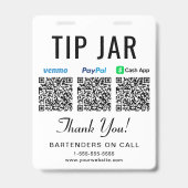 Fooienpotje Venmo PayPal CashApp QR-codes Fooien g Badge (Voorzijde)