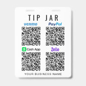Fooienpotje Venmo PayPal CashApp Zelle QR Code Foo Badge (Voorzijde)