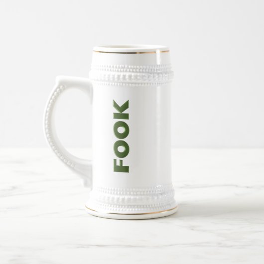 Fook verticale witte stein met gouden rand bierpul (Links)