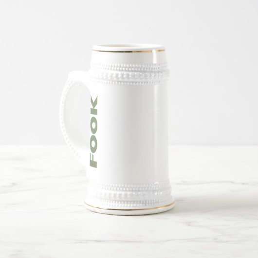 Fook verticale witte stein met gouden rand bierpul (Voorkant links)