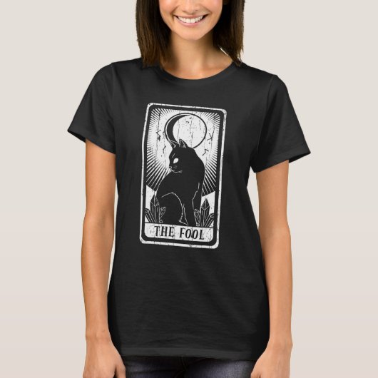 Fool Moon Cat Tarot Kaart Pagan Goblincore Gothic  T-shirt (Voorkant)