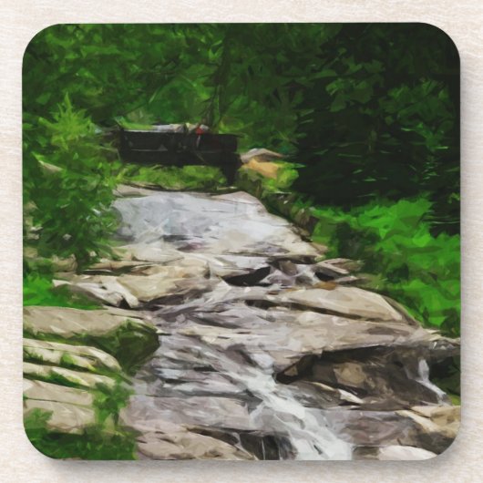 Foot Bridge over Rocky Stream en Abstracte Herfste Drankjes Onderzetter (Voorkant)