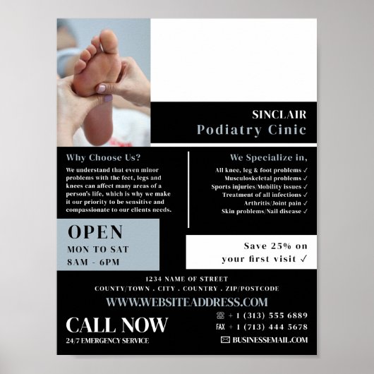 Foot Care Portrait, Podiatry Clinic, Podiatrist Poster (Voorkant)