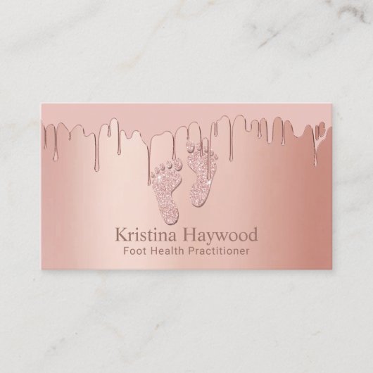 Foot Health Practitioner Modern Roos Gold Drips Visitekaartje (Voorkant)