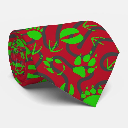 Foot prints 01.b.green Red BG Stropdas (Opgerold)