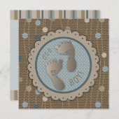 Foot Prints Boy Baby shower Invitation Square Kaart (Voorkant / Achterkant)