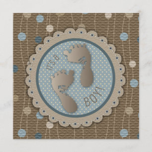 Foot Prints Boy Baby shower Invitation Square Kaart