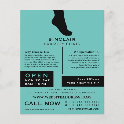 Foot Silhouette, Podiatry Clinic, Podiatrist Flyer (Voorkant)