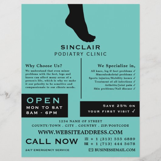Foot Silhouette, Podiatry Clinic, Podiatrist Flyer (Voorkant)
