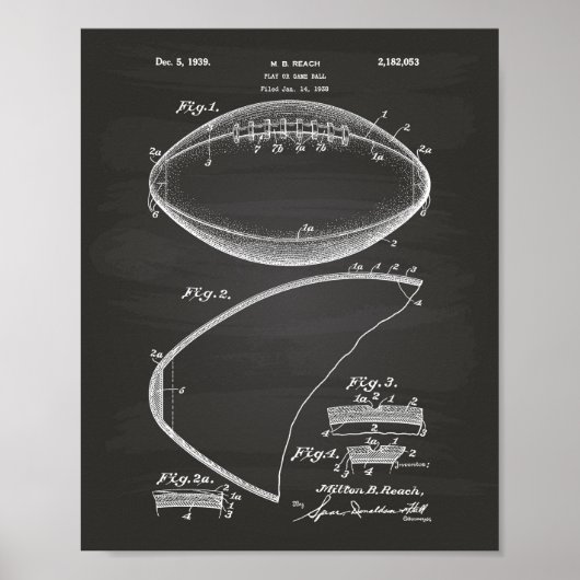 Football 1939 Patent Art - Chalkboard Poster (Voorkant)