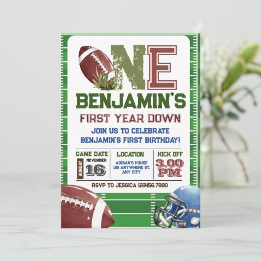 Football 1e jaar down Birthday Kaart (Staand voorkant)