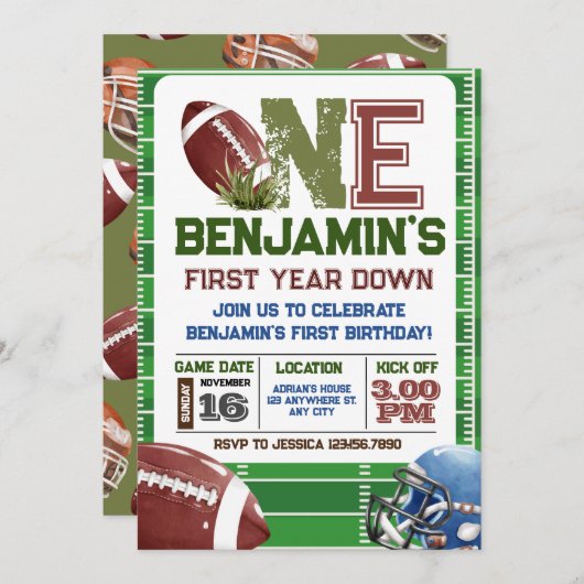 Football 1e jaar down Birthday Kaart (Voorkant / Achterkant)
