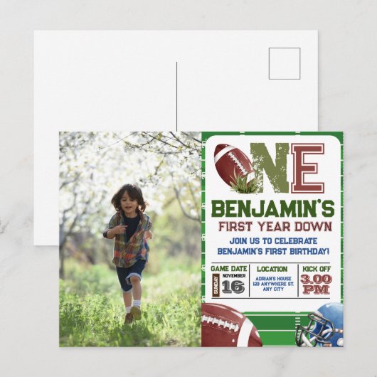 Football 1e jaar down foto Verjaardag Briefkaart (Voorkant / Achterkant)