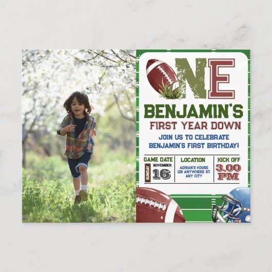 Football 1e jaar down foto Verjaardag Briefkaart (Voorkant)