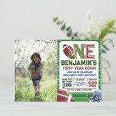 Football 1e jaar down foto Verjaardag Kaart (Staand voorkant)