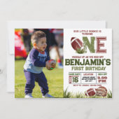 Football 1e jaar down foto verjaardagsfeestje kaart (Voorkant)