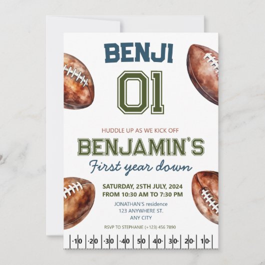 Football 1e jaar naar beneden Football vrijdag Kaart (Voorkant)