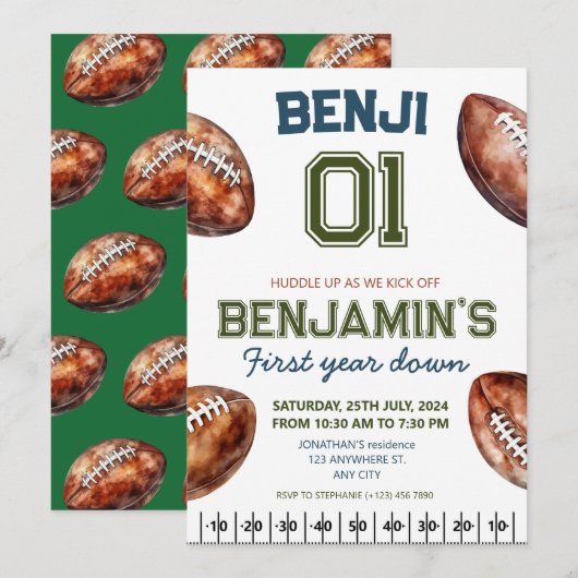 Football 1e jaar naar beneden Football vrijdag Kaart (Voorkant / Achterkant)