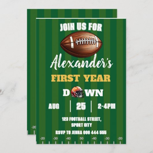 Football 1e jaar omlaag First Boy Verjaardag Kaart (Voorkant / Achterkant)