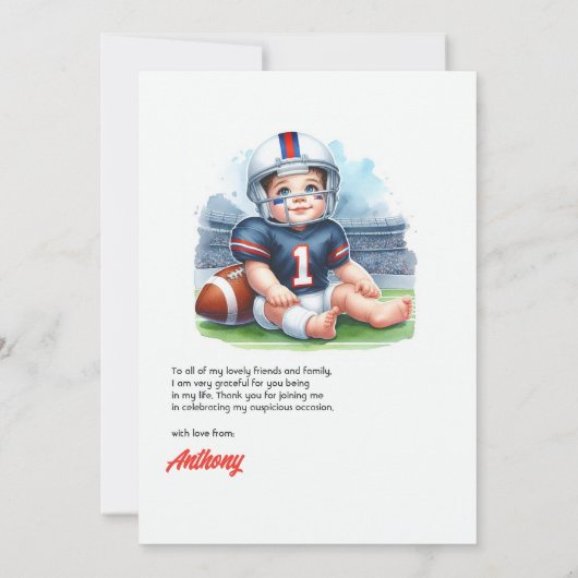 Football 1e verjaardag bedankkaart (Achterkant)