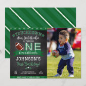 Football 1e Verjaardag Foto Uitnodiging Zwart (Voorkant / Achterkant)