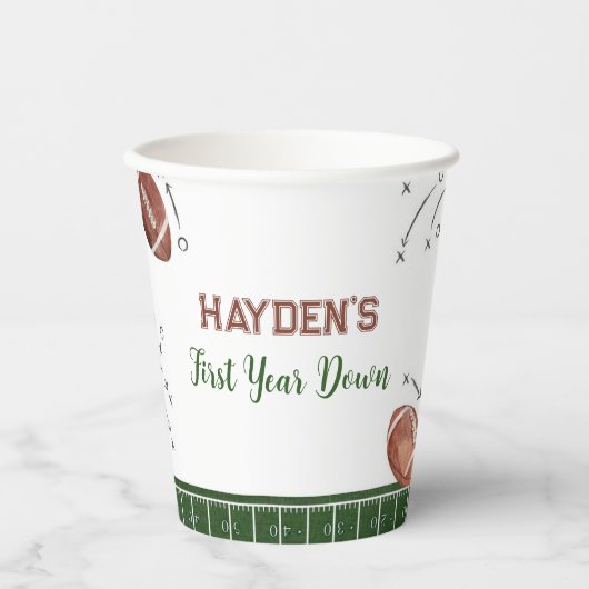 Football 1e verjaardagsfeestje papieren bekers (Voorkant)