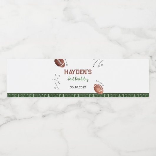 Football 1e Verjaardagsfeestje Waterflesetiket Waterfles Etiket (Enkel label)