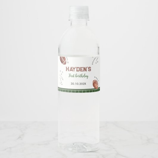 Football 1e Verjaardagsfeestje Waterflesetiket Waterfles Etiket (Voorkant)