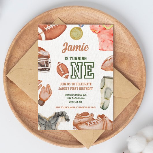 Football 1e Verjaardagsjongens Waterverf Kaart