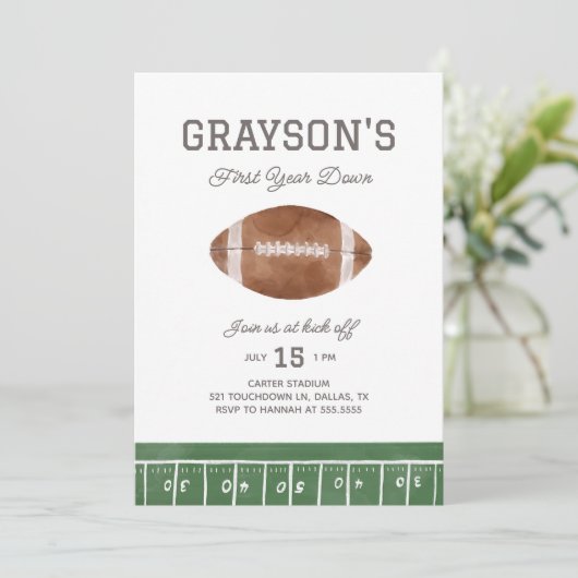 Football 1e Verjaardagsuitnodiging Eerste jaar Dow Kaart (Staand voorkant)