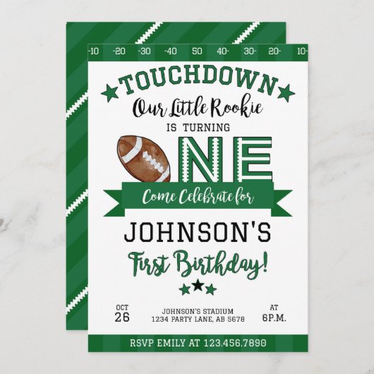 Football 1e Verjaardagsuitnodiging Wit Kaart (Voorkant / Achterkant)