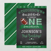 Football 1e verjaardagsuitnodiging zwart kaart (Voorkant / Achterkant)