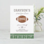 Football 1st Birthday Invitation, First Year Down Kaart (Staand voorkant)