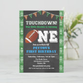 Football 1st First Birthday Chalkboard Invitation Kaart (Staand voorkant)