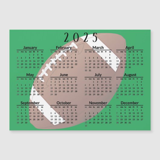 Football 2025 Kalender Magnetische Kaart (Voorkant)