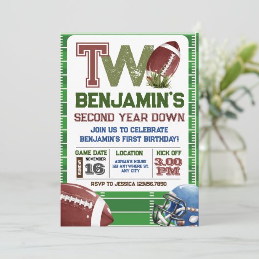 Football 2e jaar down Birthday Kaart (Staand voorkant)