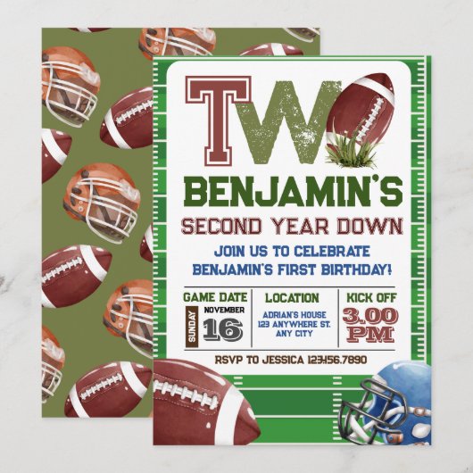 Football 2e jaar down Birthday Kaart (Voorkant / Achterkant)