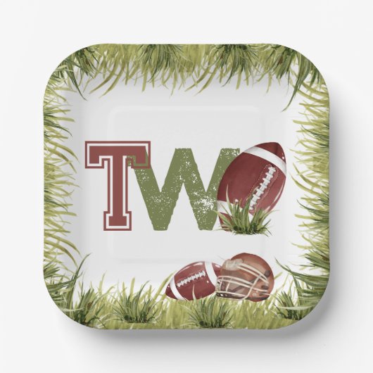 Football 2e jaar down Football verjaardagsfeestje Papieren Bordje (Voorkant)