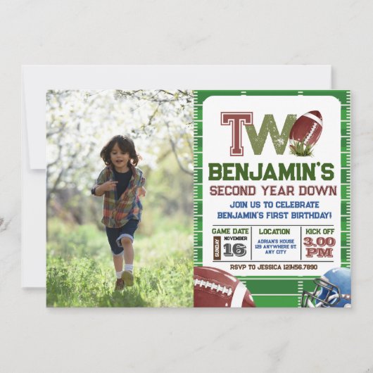 Football 2e jaar down foto Verjaardag Kaart (Voorkant)