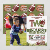 Football 2e jaar down foto verjaardagsfeestje kaart (Voorkant / Achterkant)