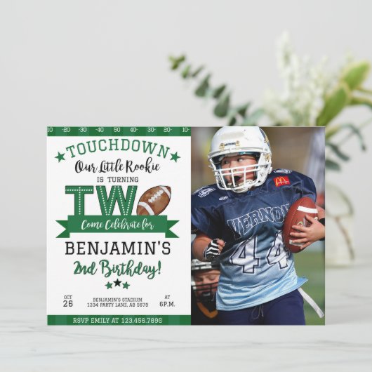 Football 2e Verjaardag Foto Uitnodiging Wit (Staand voorkant)