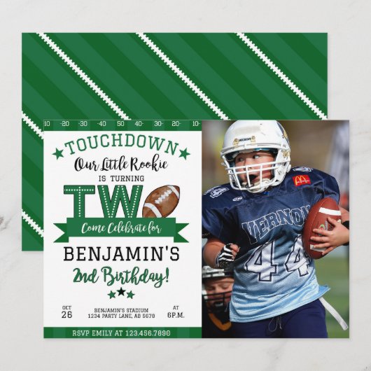 Football 2e Verjaardag Foto Uitnodiging Wit (Voorkant / Achterkant)