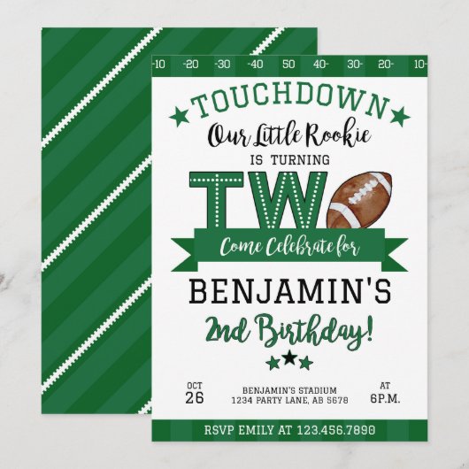 Football 2e Verjaardagsuitnodiging Wit Kaart (Voorkant / Achterkant)