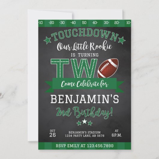 Football 2e verjaardagsuitnodiging zwart kaart (Voorkant)