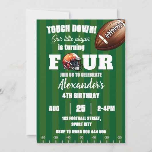 Football 4e Verjaardag American Sports Touch Down Kaart (Voorkant)