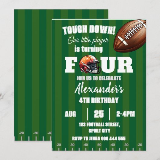 Football 4e Verjaardag American Sports Touch Down Kaart (Voorkant / Achterkant)