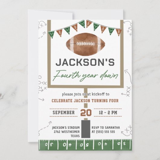 Football 4e verjaardagsfeestje kaart (Voorkant)