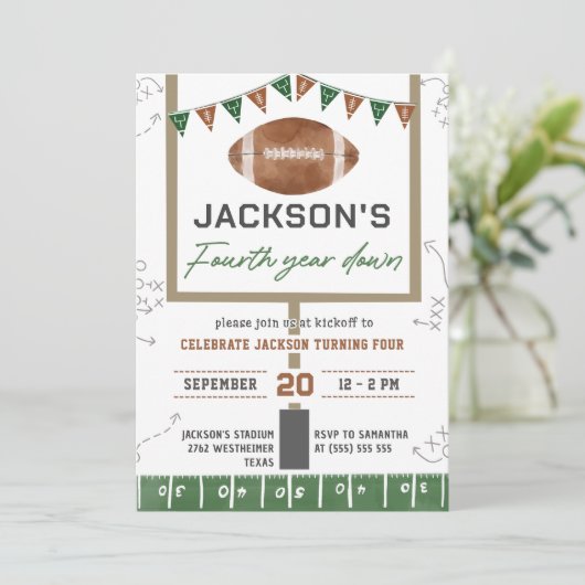 Football 4e verjaardagsfeestje kaart (Staand voorkant)